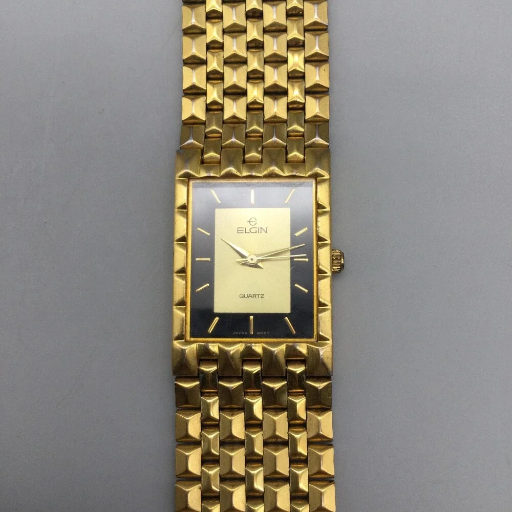 Vintage Elgin Womens Watch 22mm Gold Tone Bracelet FM615-040 New Battery 7.75